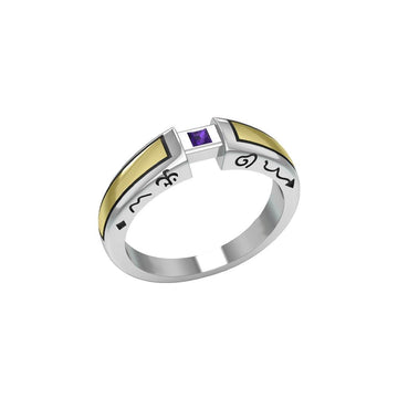 Modern Silver and Gold Ring with Square Gemstone TRV3447 - Jewelry